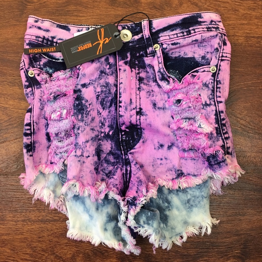 REDFOX Womens Destroyed High Rise Pink Denim